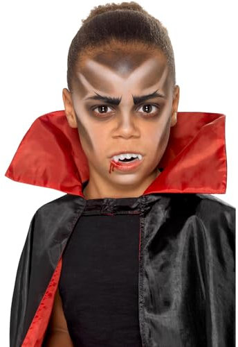Smiffys Make-Up FX, Kids Vampire Kit, Aqua, Multi- Face Paints, Fangs, Stipple Sponge & Applicators, Cosmetics and Disguises Fancy Dress, Vampire Dress Up Cosmetics & Disguises.
