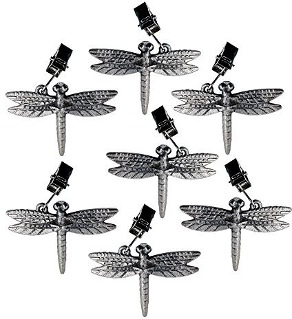 ToCi 8 x Tischtuchbeschwerer Libellen-Motiv – Silberfarbene Tischdecken-Gewichte mit Klammer - Metall Tischtuchhalter für Garten, Balkon, Terrasse & Events - 6.8 cm x 7.3 cm, 40 g schwer