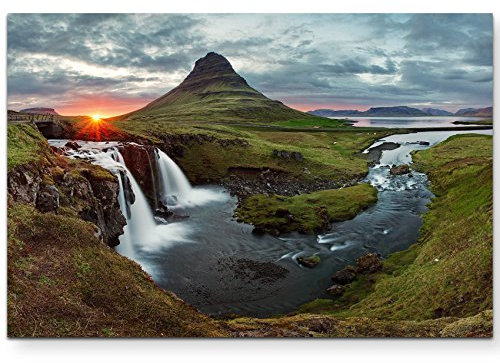 Paul Sinus Art Leinwandbilder | Bilder Leinwand 120x80cm isländischer Wasserfall im Frühling