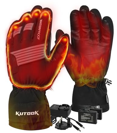 KUTOOK Beheizbare Handschuhe Herren Damen Motorradhandschuhe Beheizt Winter Handschuhe Wasserdicht Warm Skihandschuhe für Skifahren Motorrad Fahrrad Outdoor Sport Schwarz M