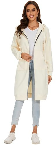 YOSICIL Felpa con cappuccio donna zip Felpa con Cappuccio Donna Felpa con Zip Cappuccio lungo Caldo Giacca Top Capispalla estesa calda invernale essenziale Nero,S-5XL