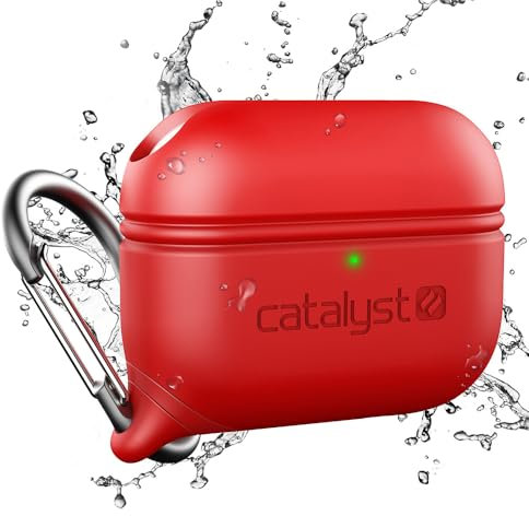 Catalyst Wasserdichtes Special Edition Case für AirPods Pro (1. und 2. Generation), kompatibel mit kabellosem Laden, einteiliges Design, hoher Fallschutz, mit Karabiner, Soft-Touch – Rot