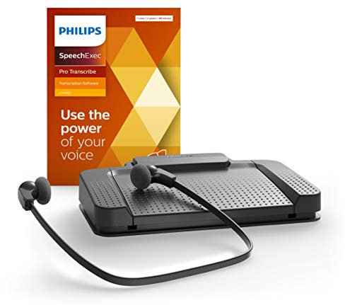 Philips LFH7277/08 SpeechExec Transkriptionsset, ergonomischer USB-Fußschalter ACC2330, Stereo-Unterkinn-Kopfhörer LFH0334, inklusiv Wiedergabe-Software SpeechExec Pro 2-Jahres-ABO