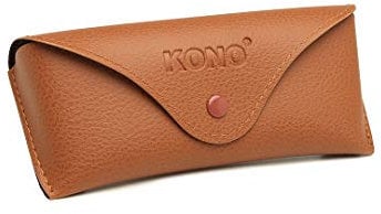 KONO Brillenetui Case Klassische Schutzhülle für Sonnenbrillen PU Leder Unisex (Braun)