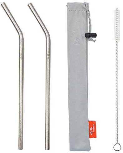 TiTo 2Pcs Titanium Metal Straw Reusable Colorful Ultralight Drinking Straws with Cleaning Brush and Bag for Smoothie, Milkshake, Cocktail and Hot Drinks(Titanium,Straight)