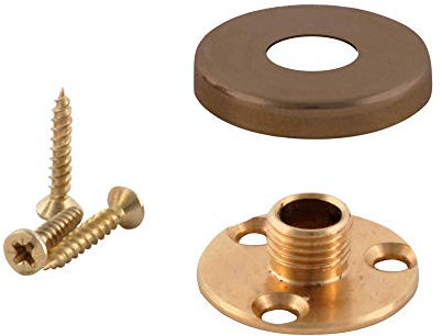 ElekTek Leuchtenbau Scheibennippel Aufbauscheibe aus Messing - 10 mm Außengewinde mit Schrauben und Kaschierung Abdeckring - Für 100 mm Lampenfassung E27 Messing Antik