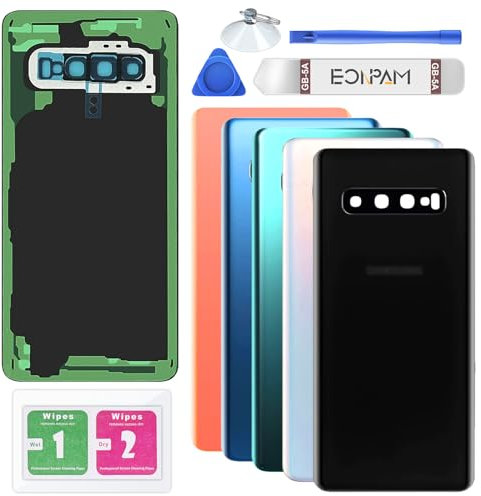 Eonpam Akkudeckel für Samsung Galaxy S10 G973 Rückseite Glas Backcover Ersatz Reparatur Set mit Kameraglas (Prisma Schwarz)