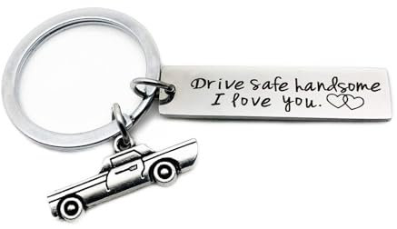 AMDXD Porte Clé Moto, Porte-Clés Acier Inoxydable Plaque Militaire Drive safe handsome avec AutoStyle B, Argent, 1 X 4CM