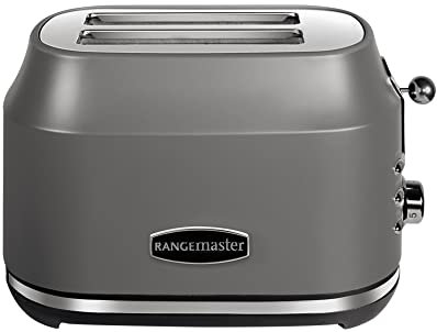Rangemaster RMCL2S201GY Classic Grey 1kW 2 Slice Toaster with Defrost, Cancel & Reheat Functions, Removable Crumb Tray & 6 Power Levels with 2 Year Guarantee