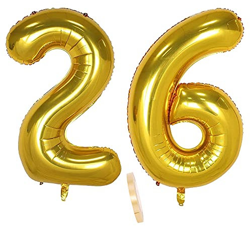 Folienballon Zahl Deko Gold 26 für Frauen Männer, XXL 100cm Riesen Nummer Aufblasbar Helium Ballon Figuren Zahlen Luftballons für 26. Jahre Mann Frau Geburtstag Hochzeit Jubiläum Party Dekoration