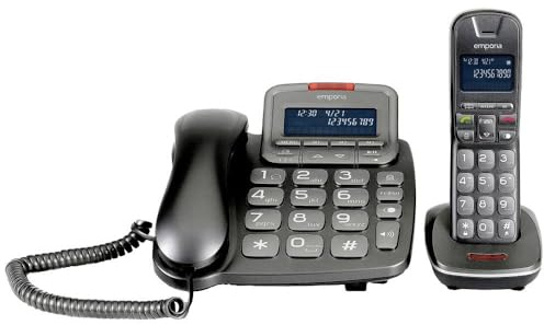 Emporia TH-21ABB Schnurloses Telefon analog Anrufbeantworter, Freisprechen, für Hörgeräte kompatibel, inkl. Mobilteil, mit Basis