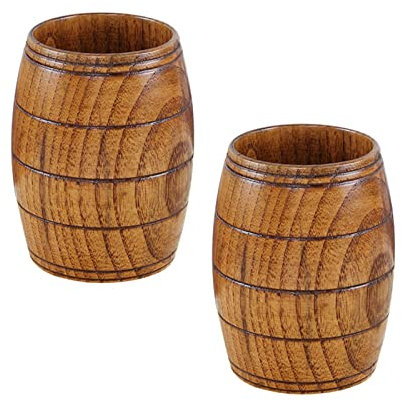 2 Pcs Wooden Barrel Shaped Beer Mugs,URMAGIC 210ml Wooden Tea Cup,Japanese Drinking Cup,Coffee Mugs,Milk Wine Mug,Big Capacity Wooden Beer Cup,Camping Cup,Men Gifts