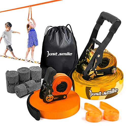 Slackline Kit Slakcline Longer 65ft with Tree Protectors Arm Trainer and Carry Bag,Slack Lines for Backyared for Kids and Adults