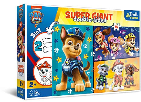 Trefl Primo - PAW Patrol, Fröhliche Hunde - 3 in 1: EIN Puzzle mit 15 sehr großen Teilen, Ausmalbuch, Ausmalspiel, Ausmalpuzzle mit Märchenfiguren, Spaß für Kinder ab 2 Jahren