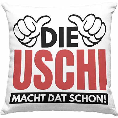 Trendation - Die Uschi Macht Dat Schon Lustige Kissen Spitzname Uschi Ruhrpott Spruch Geschenk Dekokissen mit Füllung 40x40 (Grau)