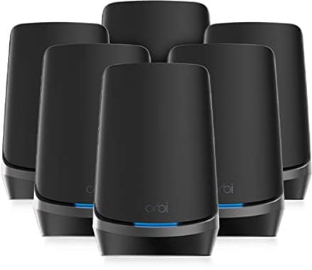 NETGEAR Orbi RBKE966B Quad-Band Wifi 6E Mesh WLAN System AXE11000 | Mesh Router mit 5 Satelliten | WLAN Abdeckung bis zu 1200 m² und 200 Geräten mit bis zu 10,8 GBit/s | 6x 2.5 GB und 18x GB LAN-Ports