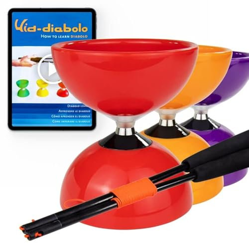 Juggle Dream Carousel Diabolo Jonglierset - Dreifach-Kugellagerachse - mit Superglas-Handstäben und Online-Lernvideo - Jonglieren (Rot)