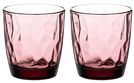 DIAMANTE All Rounder Glasses Coloured Short Drink Tumblers Pair Stemless Cocktail Pink Gin Glasses- ‘Mosaic Pink Lilac’ Collection – Gift Box of 2