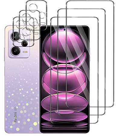 (3+3 Piezas) Protector de Pantalla Compatible con Xiaomi Redmi Note 12 Pro (3 Piezas) +Protector de Lente de Cámara (3 Piezas), Sensible al Tacto, Dureza 9H, Cristal Templado para
