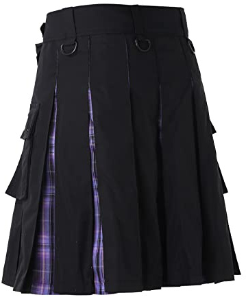 Gonna scozzese kilt classica da uomo gonna a quadri con tasche gonna corta scozzese kilt scozzese classico con tasche a contrasto stile scozzese individualità vintage, V viola, XXL