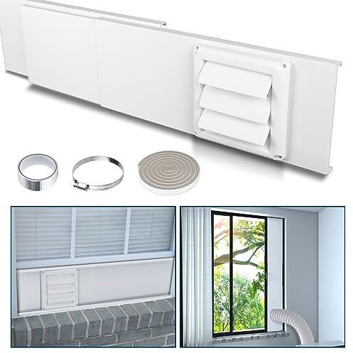 Pearwow Dryer Vent Window Kit for 4 Diameter Dryer Vent Hose,Adjustable Window Vent Kit with Self Closing Dryer Vent Cover with Mesh Screen for Sliding and Hung Windows Up to 47Inches