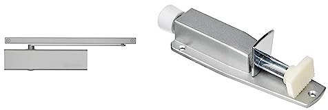 Bricard 6451257 Ferme-Porte technologie Pignon Crémaillère Excentré, force 1 à 3 (jusqu’à 60kg), bras à Glissière, Argent & Perel CDS1 Arrêt de porte