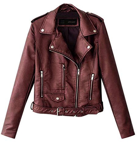 Rumity Damen Jacke Motorrad Lederimitat Stehkragen Mantel Kunstleder Jacke Bikerjacke mit Nieten Reißverschluss für Outdoor Herbst Frühling Winter Jacke MäNtel Frauen