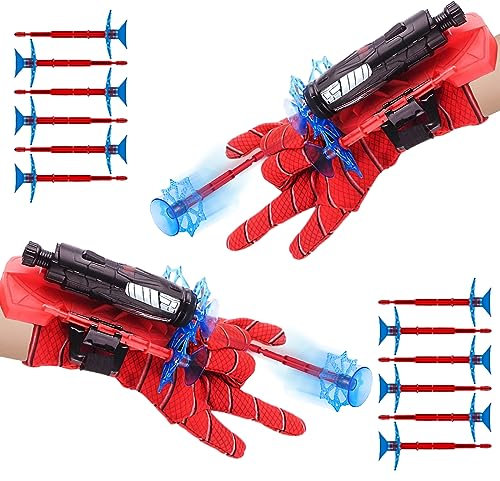 2 Set Spider Launcher Handschuh, Spider Handschuhe Spinnennetz Spider Spielzeug Kinder Web Shooter Helden Spielzeug Spielzeughandschuh Spider Cosplay Saugnapf Schwamm Kugeln Spinnen Requisiten