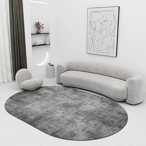 Tappeti Design Moderner Design Teppich Oval Kurzflor Grau Wohnzimmer Schlafzimmer Esszimmer Weicher Rutschfester Großer Teppich für Zuhause Oval 80X120CM