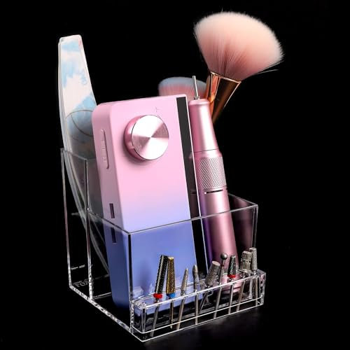 ANGNYA Nail Drill Holder Grinding Bit Storage Box, 10 Holes Transparent Nail Drill Bit Holder Plastic Nail Drill Tool Organizer Manicure Tools Display Box for Nail Tech Supplies (Clear)