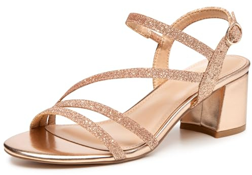 Trary Strappy Heels for Women, Sandals Women Dressy, 2.16 inch Low Block Heels for Women, Rose Gold, 5