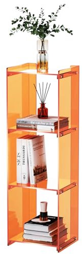 solaround Acryl Bücherschrank Bücherregal, Regal mit 3 Ebenen, Standregal Büroregal, freistehend, zur Präsentation, modern, für Wohnzimmer, Schlafzimmer, Büro (Orange)