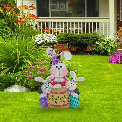 Osterhase Osterdeko Hase Gartendeko Figur Vintage Deko Frühling Gartendeko Metall Ostereier Osterdeko Ostern Gartenstecker Hasen Figuren Draußen Deko Ostern Geschenke Deko für (XC-A, One Size)