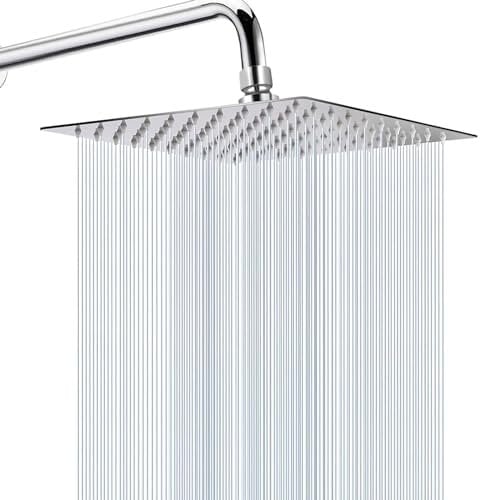 Rain Shower Head, WOOPHEN 10 High Flow Stainless Steel Square Rainfall ShowerHead, High Pressure Design, Awesome Shower Experience Even at Low Water Flow (Chrome)