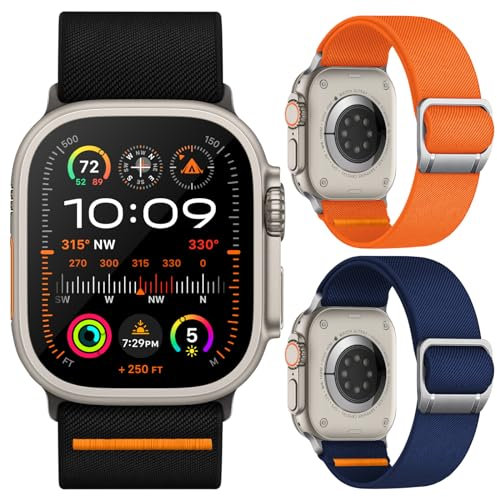 Finoriss Elastische Armbänder Kompatibel mit Apple Watch Ultra 2 49mm, Apple Watch Ultra 49mm, Series 9 8 7 45mm, Series 6 5 4 44mm 42mm, Nylon Stoff Sport Armband