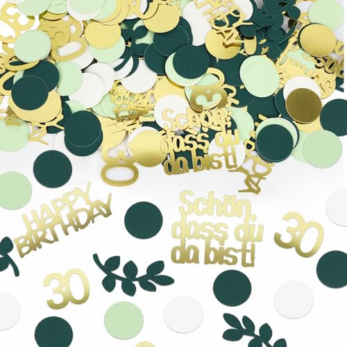 MARFOREVER Konfetti 30 Geburtstag Deko Grün 350 Stück, 30 Geburtstag Tischdeko 30er Konfetti Gold Frauen Männer 30. Streudeko Geburtstag Gold Grün Happy Birthday Deko 30 Jahre Party Dekoration