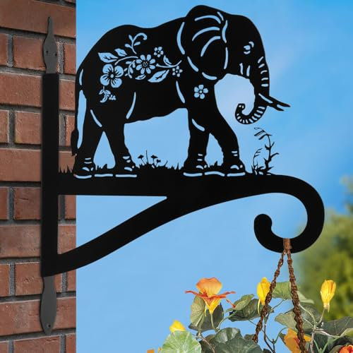 Metal Wall Mount Plant Hanger for Outdoor & Indoor Use - Heavy Duty Hanging Plant Bracket for Flower Pots, Bird Feeders, Wind Chimes, Lanterns, and Hanging Baskets - Includes Screws (Elephant Design)