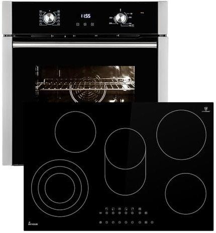 Cuisinière: Four encastré 60cm EB8005ED + 77cm Plaque vitrocéramique KK7705RL | Fonction pizza | Grill | Air circulant | Air chaud | Minuterie automatique | SET8005KK77RL