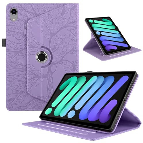 TEDTIKJT Custodia Compatibile con iPad mini 7/iPad mini 6 8.3 2024/2021 Tablet Custodia Pelle PU 360 Ruotabile Supporto Flip Protettiva iPad mini 7/iPad mini 6 Tablet Cover,Viola Albero