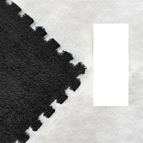 10pcs Fluffy Area Rugs,Fuzzy Soft & Protective Floor Cushion Mats,Interlocking Plush Fluffy Rug Climbing Area Carpet Squares Puzzle Floor Tiles For Home Playroom(Black)