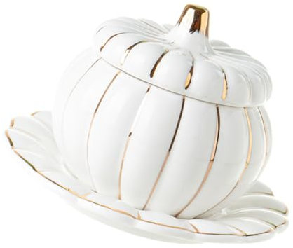 OSALADI 1 Set Di Ciotole Di Zucca Bianche Con Coperchio Ciotole Di Riso A Forma Di Zucca Piatto Doppio In Ceramica Da Cucina Con Coperchio ()