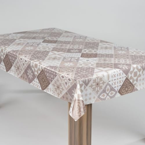 laro Wachstuch-Tischdecke Abwaschbar Garten-Tischdecke Wachstischdecke PVC Plastik-Tischdecken Eckig Meterware Wasserabweisend Abwischbar AS, Muster:Mustergeflecht Beige Braun, Größe:130x180