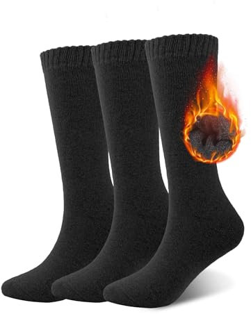 SIMIYA 3 Paar Socken Damen, Thermo Kniestrümpfe Damen Stützstrümpfe aus Atmungsaktiver Baumwolle Damen Warme Thermosocken für Winter (Schwarz)