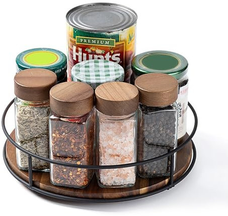 IGTOPS Organizador giratorio de madera y acero inoxidable, 30 cm, para especias y cocina