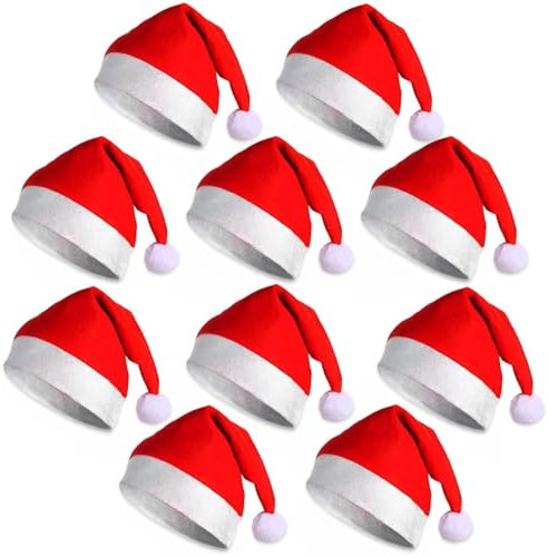 Tcnzdy 10 Stück Weihnachtsmütze, Weihnachtsmützen, Rote Santa Mütze Perfekter Zusatz als Weihnachtsmannkostüm für Weihnachtsmann Kostüm Weihnachtsfeier Familienweihnachtliches Abendessen