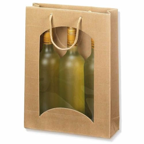 3er Flaschentasche, Geschenktasche, Weintasche, 25 + 8,5 x 36 cm, Natur, 20 Stück