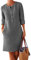 OMZIN Damen Baumwolle Leinen Kleid Sommerkleid 3/4 Ärmel Kleider Mit Taschen Dunkelgrau XXL