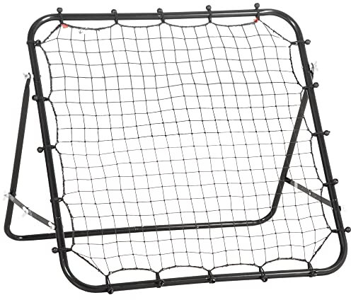 HOMCOM Red de Béisbol Red de Rebote Reboteador de Metal con Ángulo Ajustable y 20 Cuerdas Elásticas para Entrenamiento de Fútbol Tenis Deportes 96x80x96 cm Negro