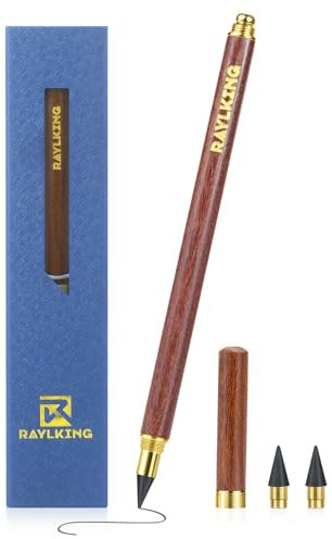 RaylKING Ewiger Bleistift - C1800, Präzise gefertigt aus Sandelholz – Zusätzlich ausgestattet mit 2 austauschbaren Graphitminen mit feinem Messinggewinde und HB-Härte, edle Geschenkbox.