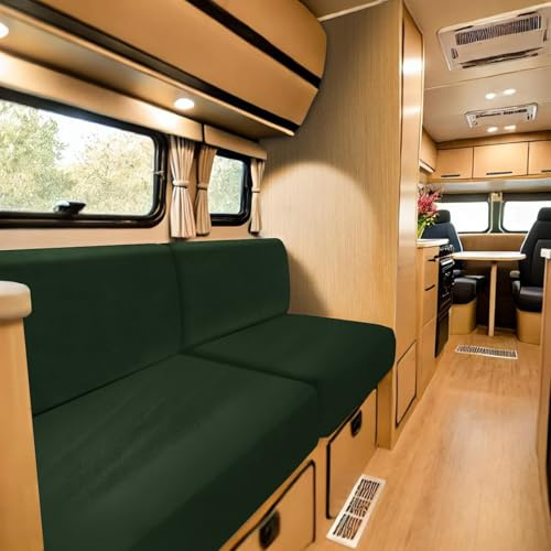 ZYBSLCSY Caravan Seat Cover Velvet Stretch, Non-Slip Separate RV Dinette Cushion Covers with 2 Straps, Couch Cushion Covers for Camper Sofa Bench (Dark Green,L50-70 cm, W50-70 cm)